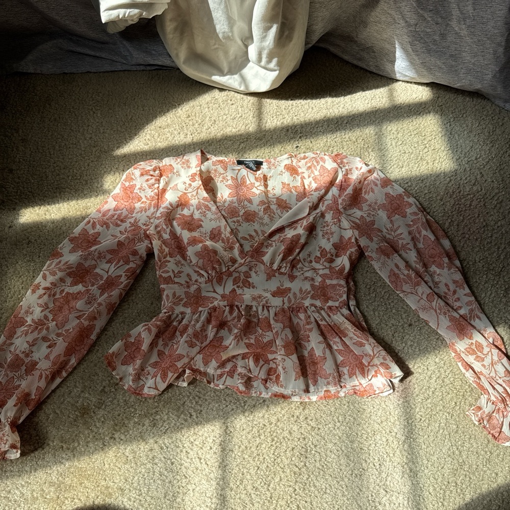 Forever 21 Rust Floral Peplum Blouse